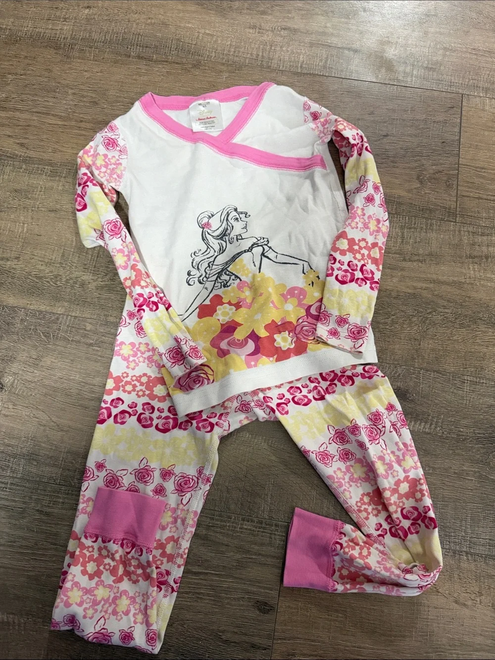 Hanna Andersson Pink White Yellow Floral Princess Pajama Set